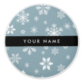 Weiße Schneeflocken, Grau, Ihr Name, Personalisier Keramikknauf (Vorderseite)