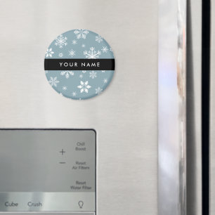 Weiße Schneeflocken, Grau, Ihr Name, Personalisier Magnet