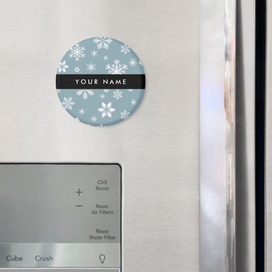 Weiße Schneeflocken, Grau, Ihr Name, Personalisier Magnet (In Situ (Kühlschrank))