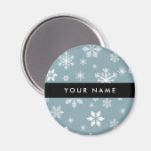 Weiße Schneeflocken, Grau, Ihr Name, Personalisier Magnet (Vorderseite/Rückseite)