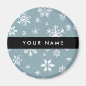 Weiße Schneeflocken, Grau, Ihr Name, Personalisier Magnet (Vorne)