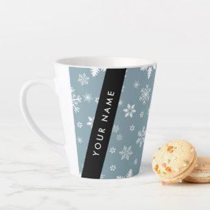 Weiße Schneeflocken, Grau, Ihr Name, Personalisier Milchtasse