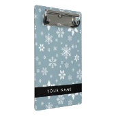 Weiße Schneeflocken, Grau, Ihr Name, Personalisier Mini Klemmbrett (Schrägansicht)