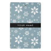 Weiße Schneeflocken, Grau, Ihr Name, Personalisier Mini Klemmbrett (Rückseite)
