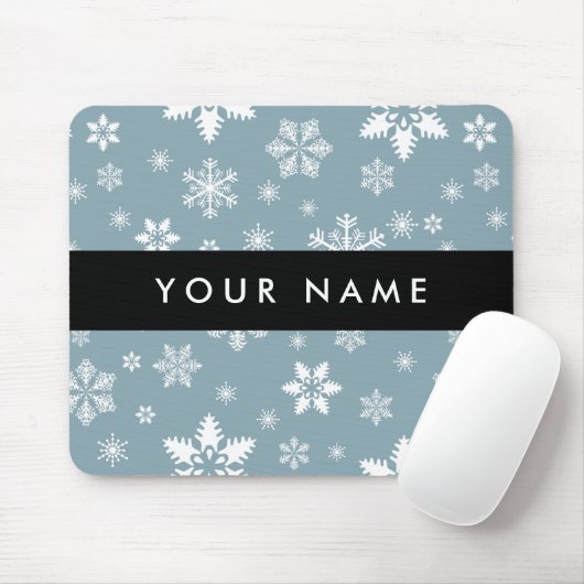 Weiße Schneeflocken, Grau, Ihr Name, Personalisier Mousepad (Mit Mouse)