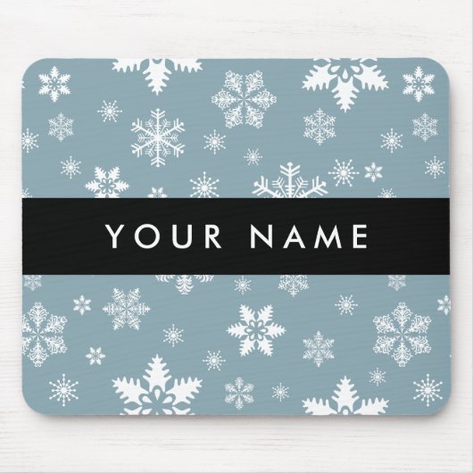 Weiße Schneeflocken, Grau, Ihr Name, Personalisier Mousepad (Vorne)