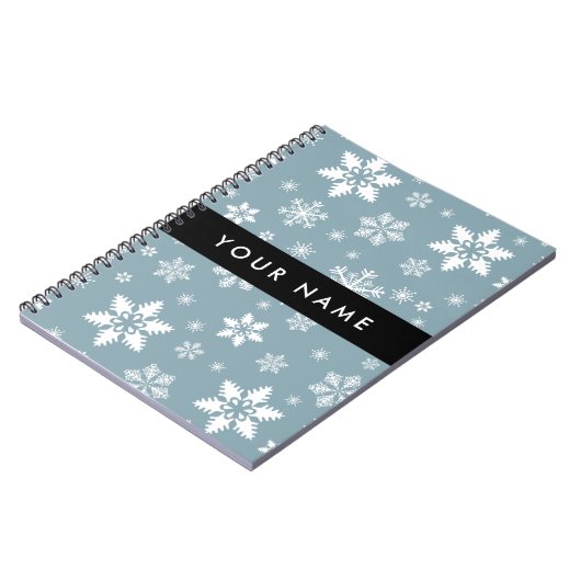 Weiße Schneeflocken, Grau, Ihr Name, Personalisier Notizblock (Linke Seite)