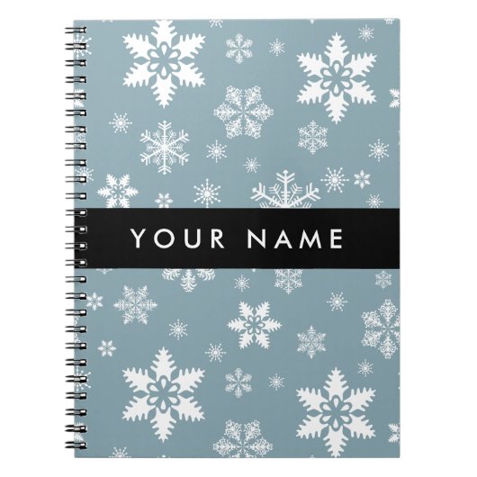 Weiße Schneeflocken, Grau, Ihr Name, Personalisier Notizblock (Vorderseite)