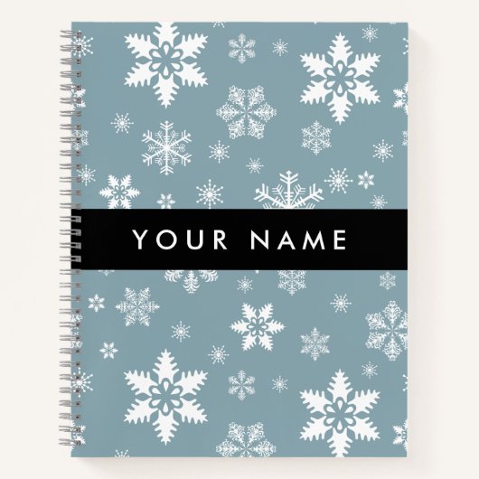 Weiße Schneeflocken, Grau, Ihr Name, Personalisier Notizblock (Vorderseite)