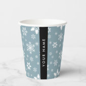Weiße Schneeflocken, Grau, Ihr Name, Personalisier Pappbecher (Vorderseite)