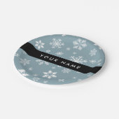 Weiße Schneeflocken, Grau, Ihr Name, Personalisier Pappteller (Schrägansicht)