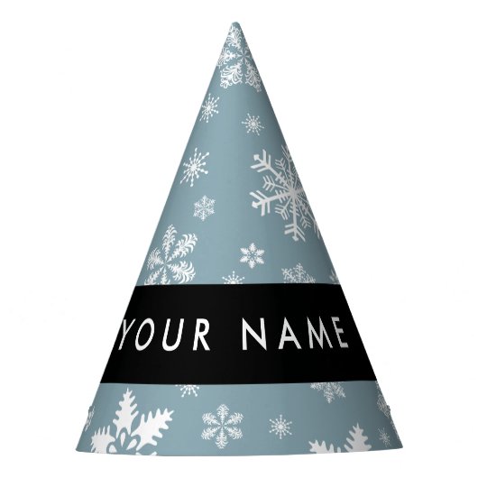 Weiße Schneeflocken, Grau, Ihr Name, Personalisier Partyhütchen (Vorderseite)
