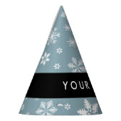Weiße Schneeflocken, Grau, Ihr Name, Personalisier Partyhütchen (Links)