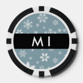 Weiße Schneeflocken, Grau, Ihr Name, Personalisier Pokerchips (Vorderseite)
