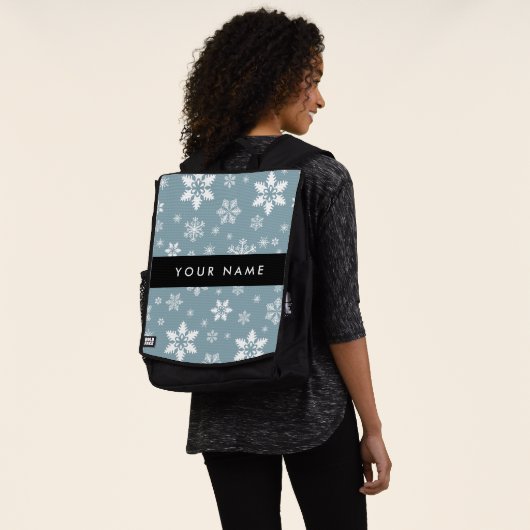 Weiße Schneeflocken, Grau, Ihr Name, Personalisier Rucksack (Ausgewaschen)