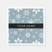 Weiße Schneeflocken, Grau, Ihr Name, Personalisier Serviette (Vorderseite)