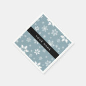 Weiße Schneeflocken, Grau, Ihr Name, Personalisier Serviette (Ecke)