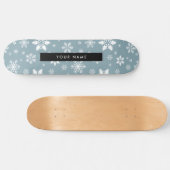 Weiße Schneeflocken, Grau, Ihr Name, Personalisier Skateboard (Horizontal)