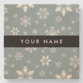 Weiße Schneeflocken, Grau, Ihr Name, Personalisier Steinuntersetzer (Vorderseite)