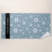 Weiße Schneeflocken, Grau, Ihr Name, Personalisier Strandtuch (Vorderseite)