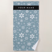 Weiße Schneeflocken, Grau, Ihr Name, Personalisier Strandtuch (Vorderseite)