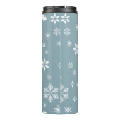 Weiße Schneeflocken, Grau, Ihr Name, Personalisier Thermosbecher (Rückseite)