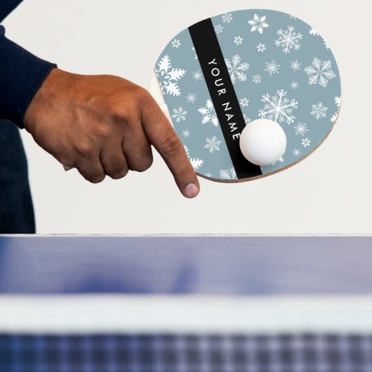 Weiße Schneeflocken, Grau, Ihr Name, Personalisier Tischtennis Schläger (InSitu)