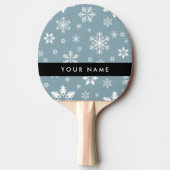 Weiße Schneeflocken, Grau, Ihr Name, Personalisier Tischtennis Schläger (Vorderseite)