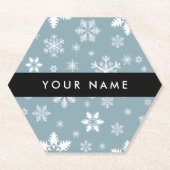 Weiße Schneeflocken, Grau, Ihr Name, Personalisier Untersetzer (Vorderseite)