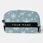 Weiße Schneeflocken, Grau, Ihr Name, Personalisier Waschbeutel (Vorderseite)