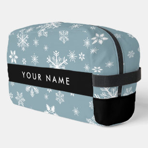 Weiße Schneeflocken, Grau, Ihr Name, Personalisier Waschbeutel