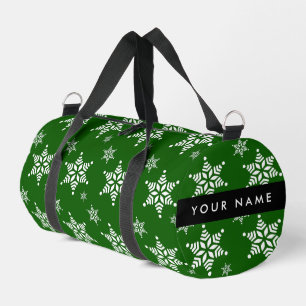 Weiße Schneeflocken, Grün, Ihr Name, Persönlich ge Duffle Bag