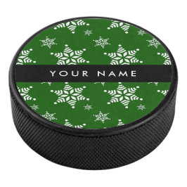 Weiße Schneeflocken, Grün, Ihr Name, Persönlich ge Eishockey Puck