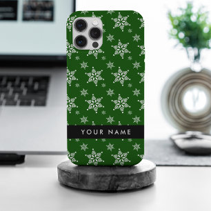 Weiße Schneeflocken, Grün, Ihr Name, Persönlich ge iPhone 15 Pro Max Hülle