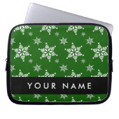 Weiße Schneeflocken, Grün, Ihr Name, Persönlich ge Laptopschutzhülle (Vorderseite)