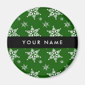 Weiße Schneeflocken, Grün, Ihr Name, Persönlich ge Magnet (Vorne)