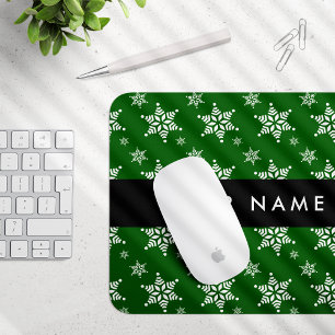 Weiße Schneeflocken, Grün, Ihr Name, Persönlich ge Mousepad