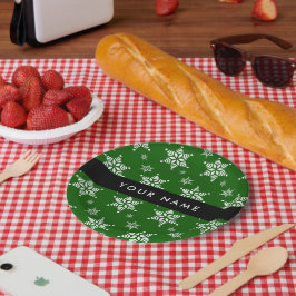 Weiße Schneeflocken, Grün, Ihr Name, Persönlich ge Pappteller