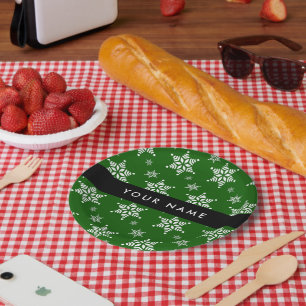 Weiße Schneeflocken, Grün, Ihr Name, Persönlich ge Pappteller