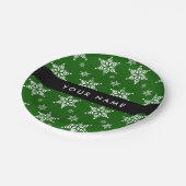 Weiße Schneeflocken, Grün, Ihr Name, Persönlich ge Pappteller (Schrägansicht)