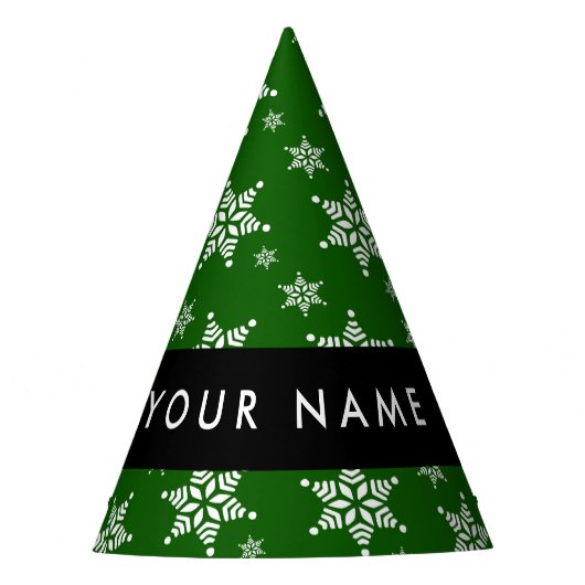 Weiße Schneeflocken, Grün, Ihr Name, Persönlich ge Partyhütchen (Vorderseite)