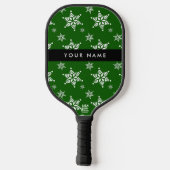 Weiße Schneeflocken, Grün, Ihr Name, Persönlich ge Pickleball Schläger (Rückseite)