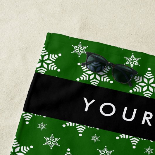 Weiße Schneeflocken, Grün, Ihr Name, Persönlich ge Strandtuch (Beispiel)