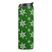 Weiße Schneeflocken, Grün, Ihr Name, Persönlich ge Thermosbecher (Nach links gedreht)
