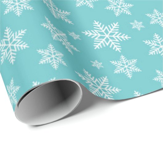 Weiße Schneeflocken im Bluw Winter Pattern Geschenkpapier (Rolleneckpunkt)