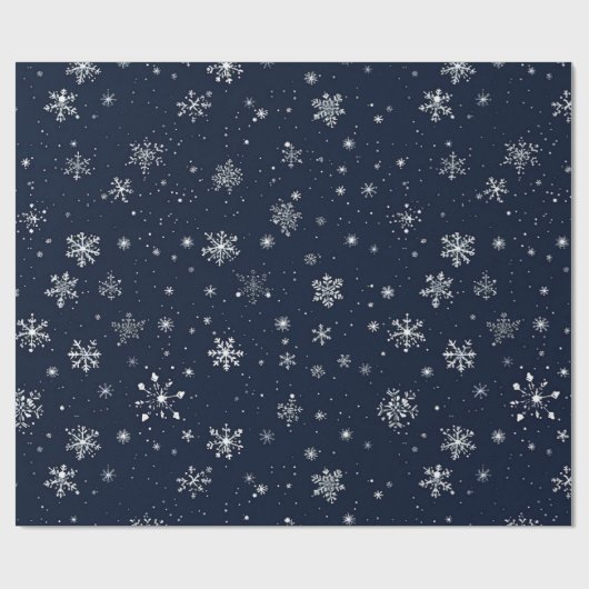 Weiße Schneeflocken im dunkelblauen Hintergrund Geschenkpapier (Flach)