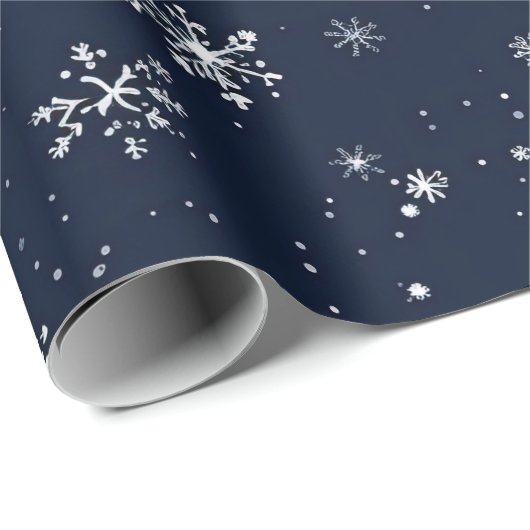 Weiße Schneeflocken im dunkelblauen Hintergrund Geschenkpapier (Rolleneckpunkt)