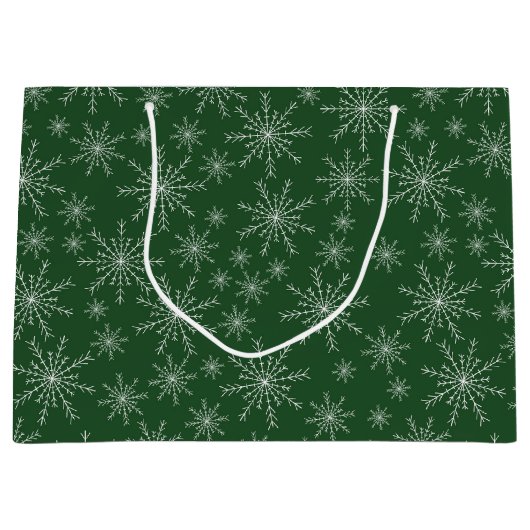 Weiße Schneeflocken im Grünen Urlaub Große Geschenktüte (Vorderseite)