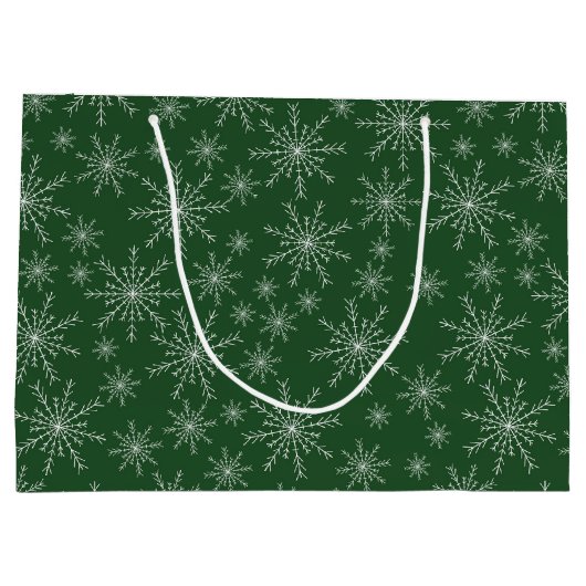 Weiße Schneeflocken im Grünen Urlaub Große Geschenktüte (Rückseite)