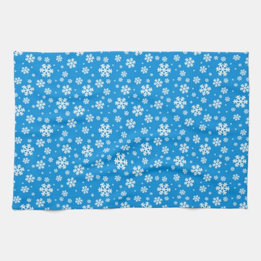 Weiße Schneeflocken im Halbblauen Wintermuster Geschirrtuch (Horizontal)